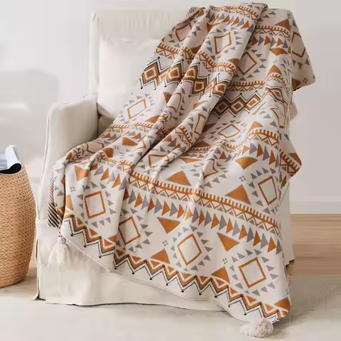 Bohemian Soft Tassel Knitted Blankets Plaid Tapestry Geometric Nap Blanket Vintage Home Decor Blanket Sofa Cover Deken Cobertor