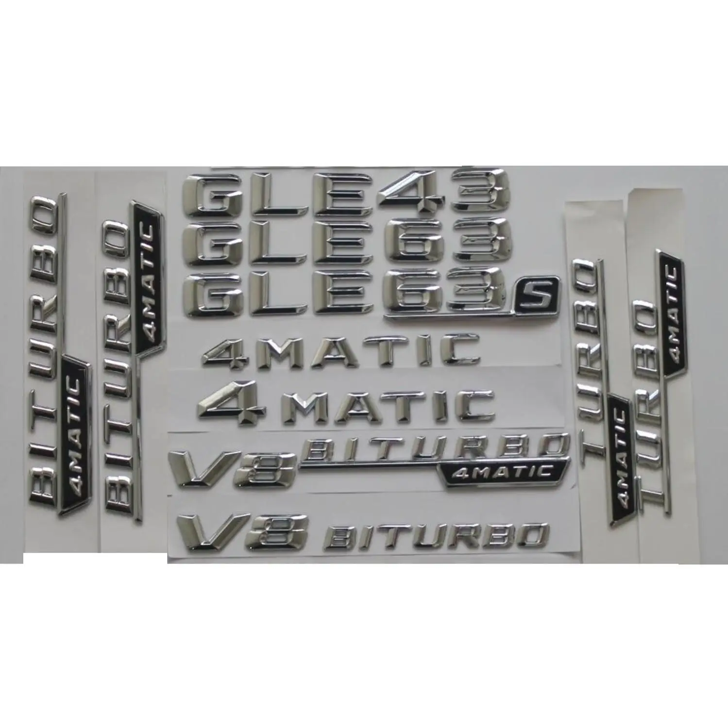 

Chrome Trunk Fender 3D Letters Emblems Badge For Mercedes Benz W166 C292 GLE43 GLE53 GLE63 AMG V8 BITURBO TURBO 4MATIC Symbols