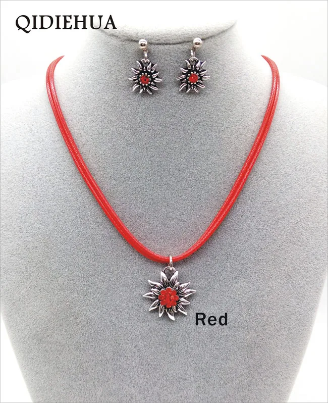 Vintage Edelweiss Jewelry Set Multicolor Crystal Flower Necklace and Costume Earrings Traditional Oktoberfest Costume Jewelry
