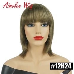 12inch Short Straight Black Brown Blonde Human Hair Blend Wig Machine Made For Ladies Natural 9 Colors Synthetic Women's Wigs