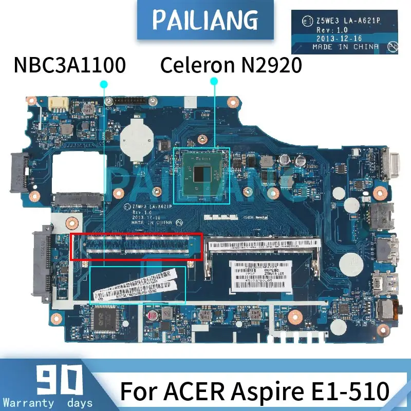 For ACER Aspire E1-510 Notebook Mainboard NBC3A1100 LA-A621P SR1SF Celeron N2920 DDR3 Laptop motherboard Full Tested