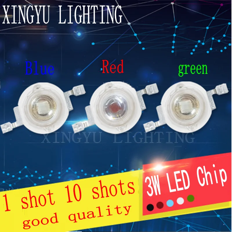 10pcs High Power LED Chip 3W Warm Cool White Red Blue Green Full Spectrum UVA For 440nm 660nm LED Grow Light 3 watt Light Beads