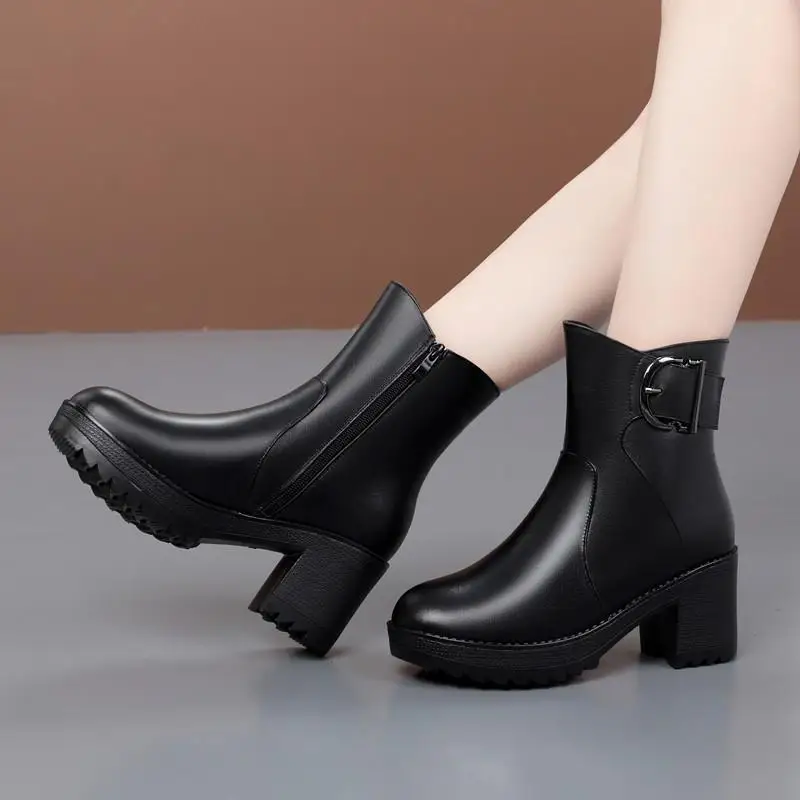 Hot Sale Spring Autumn Lacing Knee High Boots Women Fashion White Square Heel Woman Leather Shoes Winter PU Large Size