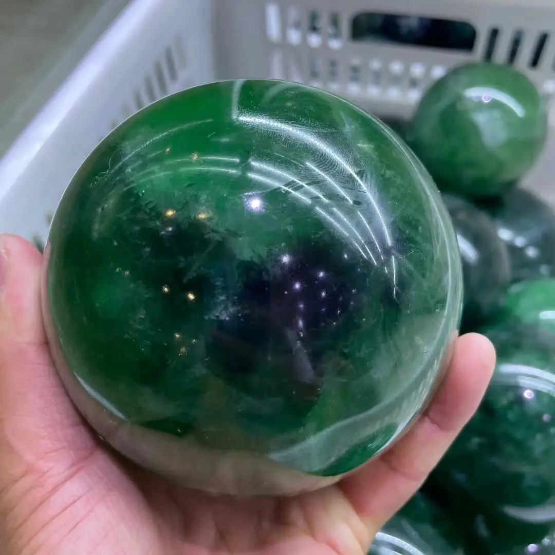 40-90mm natural green fluorite quartz crystal ball healing