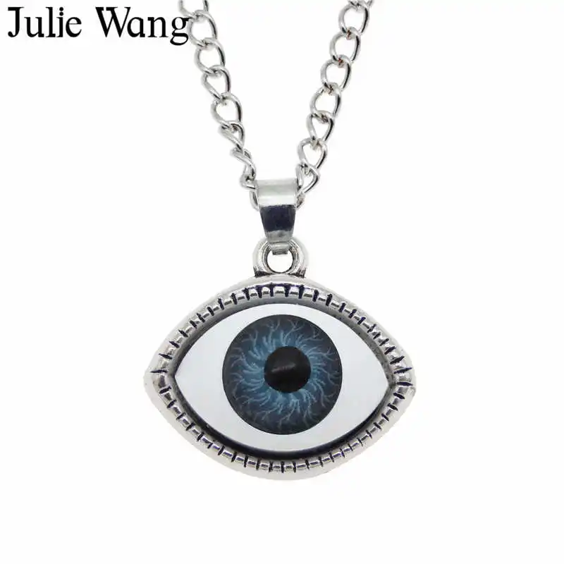 Julie Wang Alloy Human Evil Eye Necklace Plastic Eyeball Multicolor Chain Pendants Fashion Women Jewelry collares Bijoux Femme