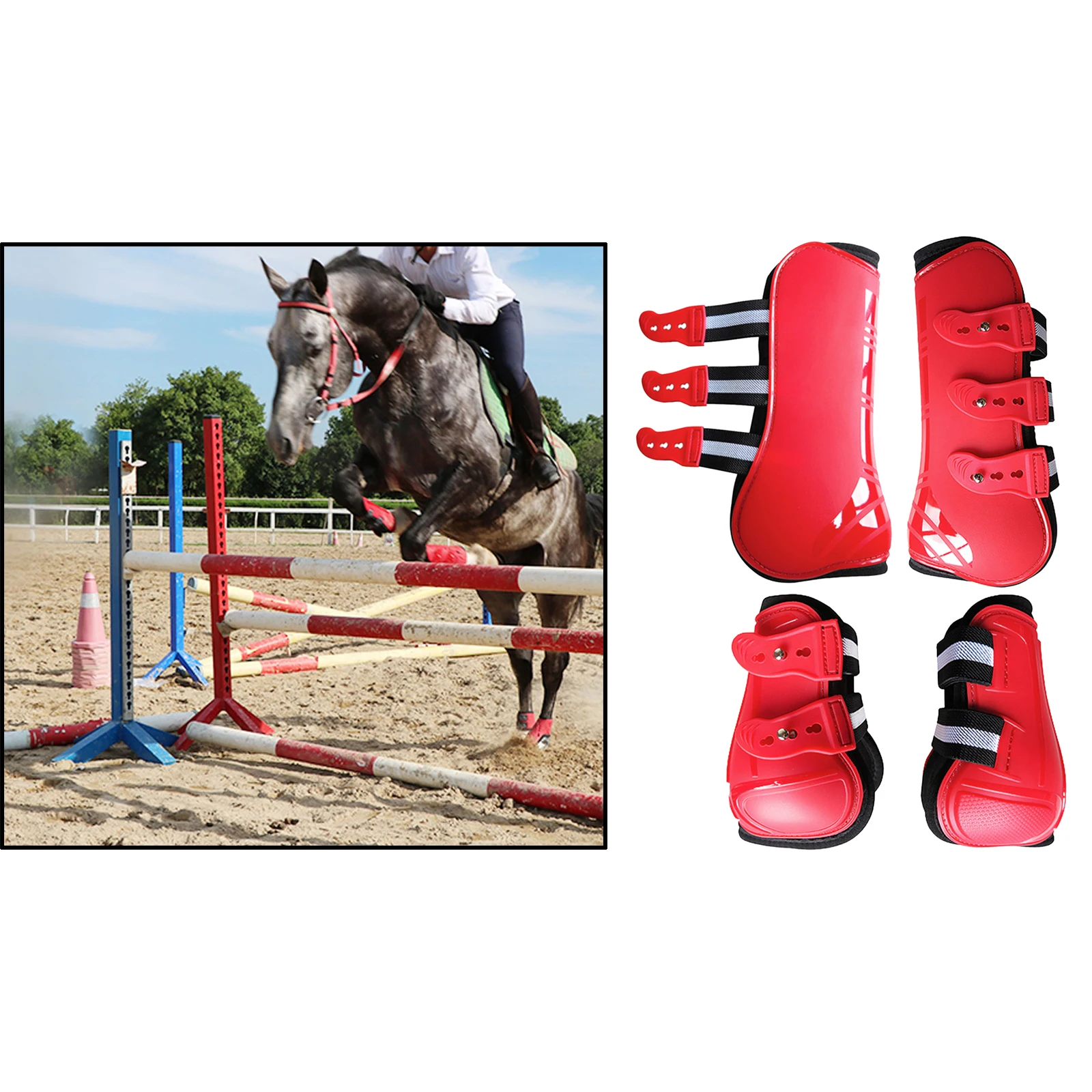 Horse Tendon Boot Horse PU Shell Neoprene Lined Front/Rear Leg Boots Sets Horse Bell Boots Legs Equine Protective Gear