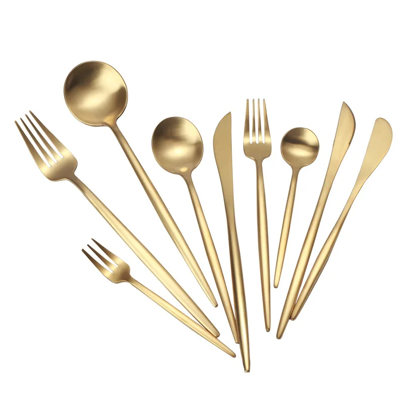 Gold Cutlery Set 304 Stainless Steel Cutlery Set Chopsticks Butter Knife Dessert Spoon Dinner Fork Tea Ice Spoon Tableware Set