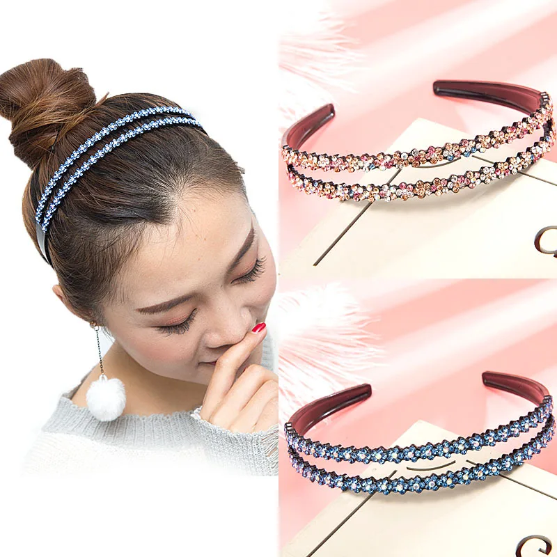 New Fashion Rhinestone Shiny Hair Band Double Row Fashion Toothed Non-slip Wild Women Girls Hair Accessories Headdress