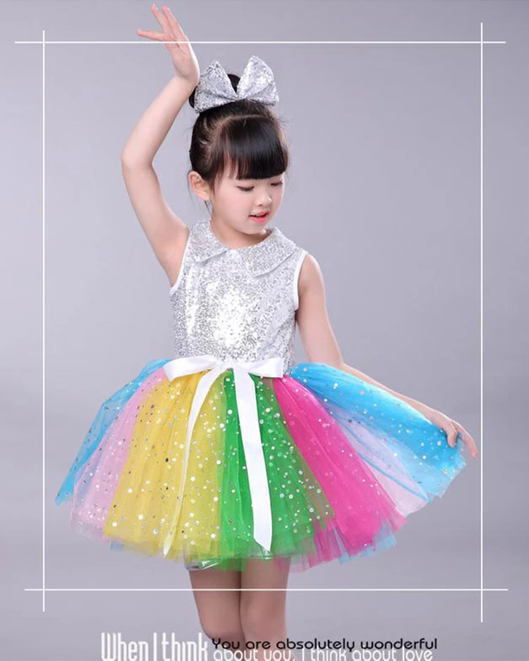 Girl Tutu Modern Dance Costume Children Sequin Jazz Dance Fashion Latin Dancing Dress Stage Show Dresses Jazz Costumes For Girl