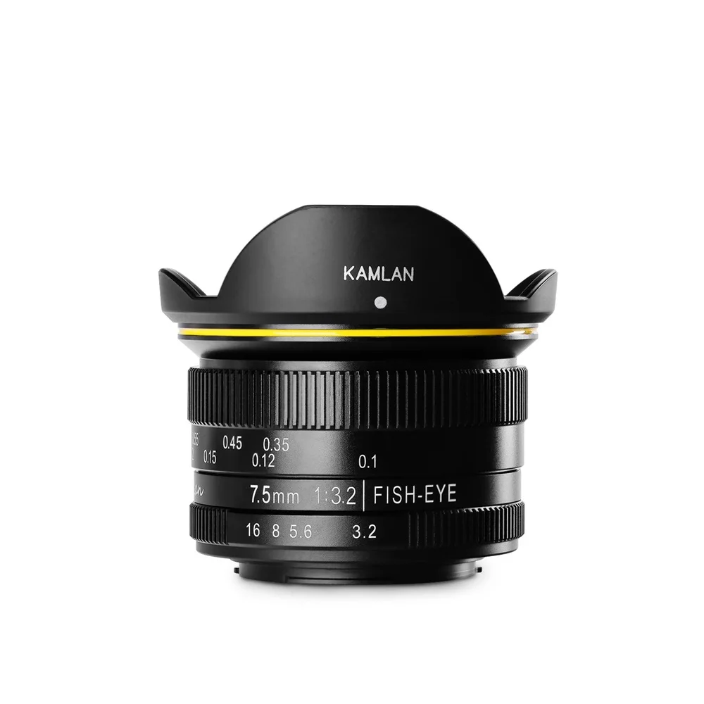 Kamlan 7.5mm F3.2 Fisheye Lens Large Aperture Wide Angle Lenses for Panasonic Olympus APS-C M43-Mount GH3 GH4 GH5s Camera