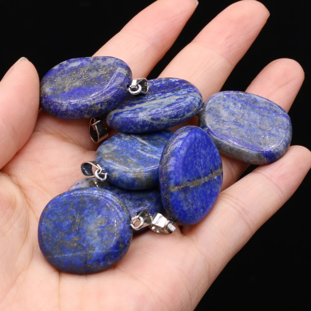 Natural Stone Lapis lazuli Pendants Flat Round Shape Charms for Jewelry Making DIY Women Necklace Earring Accessories