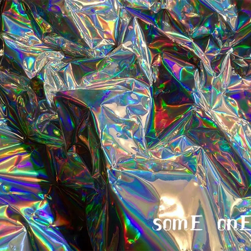 0.17mm Silver TPU Fabric Iridescent Reflective PVC Waterproof DIY Art Decor Crystal Bags Plastic Coat Clothes Designer Fabric