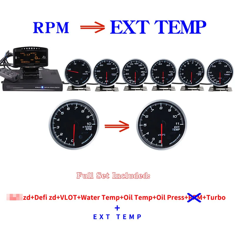 Difi Advance BF Difi Link-systeem zd + 6 meters Volt Watertemperatuur Olietemperatuur Oliedruk Rpm Turbo Boost Gauge