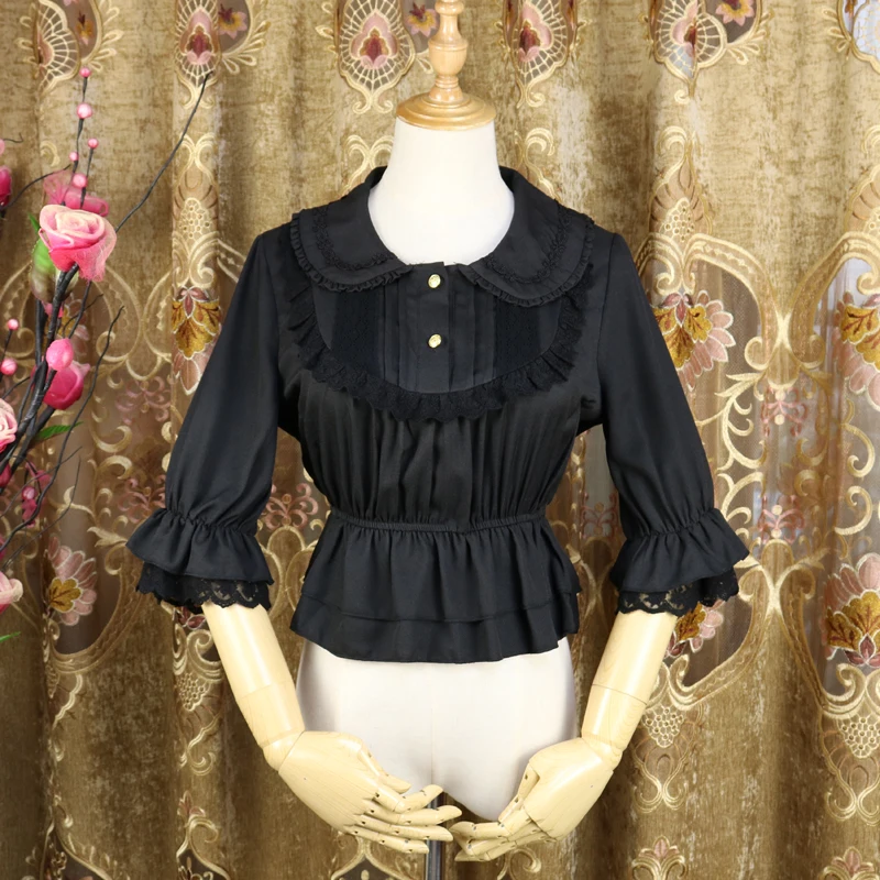 Fresh sweet lolita top kawaii girl peter pan collar college style victorian shirt loose gothic lolita shirt loli cos lolita