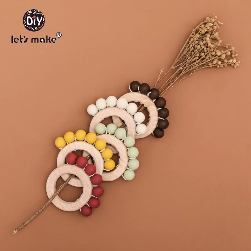 Let'S Make ของเล่นเด็ก Rattle Teether เด็กของเล่นไม้แกะสลักลูกปัด Hexagon Teether ซิลิโคนลูกปัดเด็ก Rattle