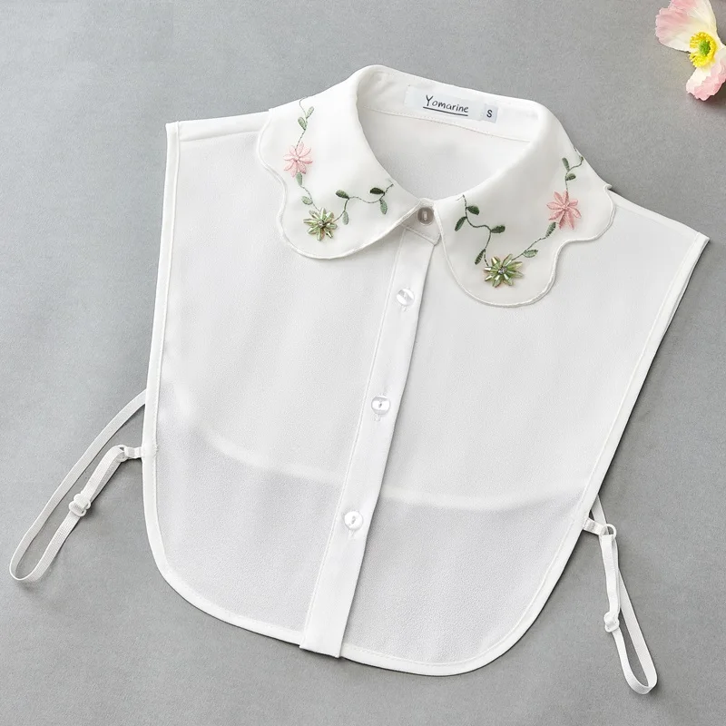 Elegant Big Lapel Fake Collar Shirt White Lace False Collar Woman Chiffon Detachable Doll Collar Women Half Shirt Faux Col