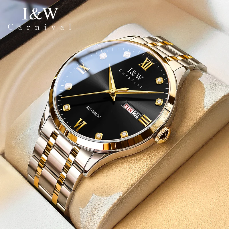 I&W 2022 New Business Watch for Men Automatic Waterproof Calendar Men Mechanical Wristwatches Stainless Steel Strap Reloj Hombre