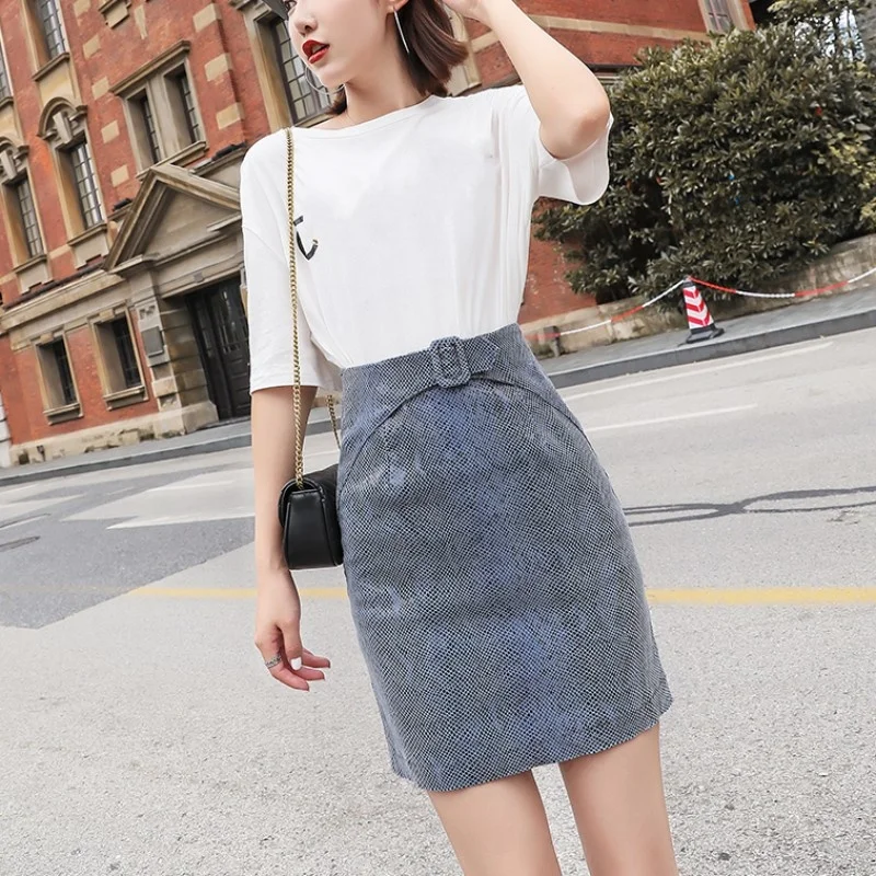 Summer 2022 Ladies Sexy Elastic Wrap High Waist Skirts Women Fashion Sashes Snake Pattern Genuine Leather Straight Skinny Skirt