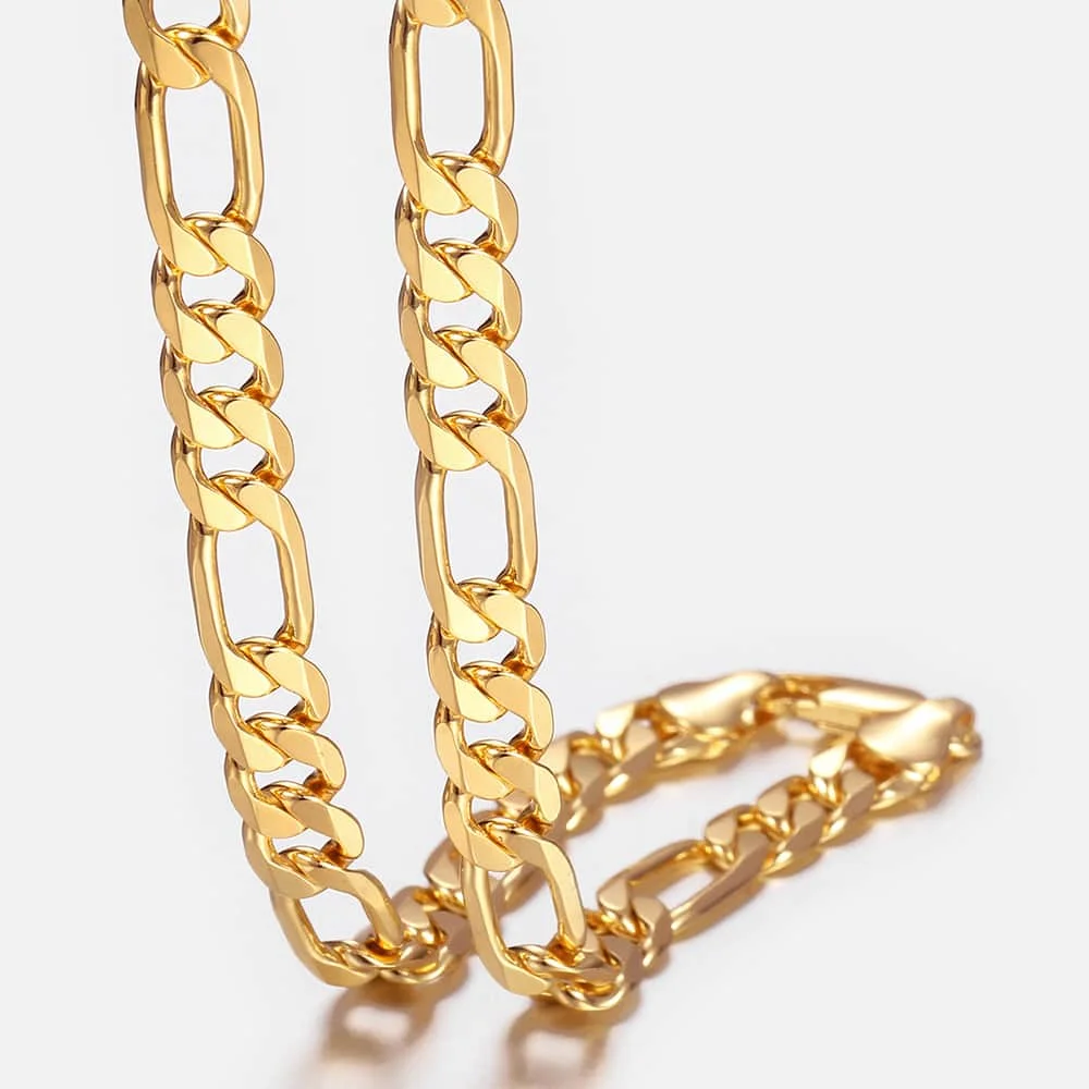 Simple Gold Color Classic Figaro Chain Link Necklace for Men 6mm Wide Cuban Curb Link Chain Jewlelry Gift 18-28inch GN18A