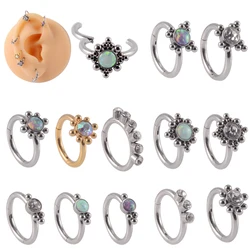 1PC Stainless Steel Septum Clicker Hoop Ring Opal Cluster Ear Tragus Helix Cartilage Zircon Daith Earrings Body Piercing Jewelry