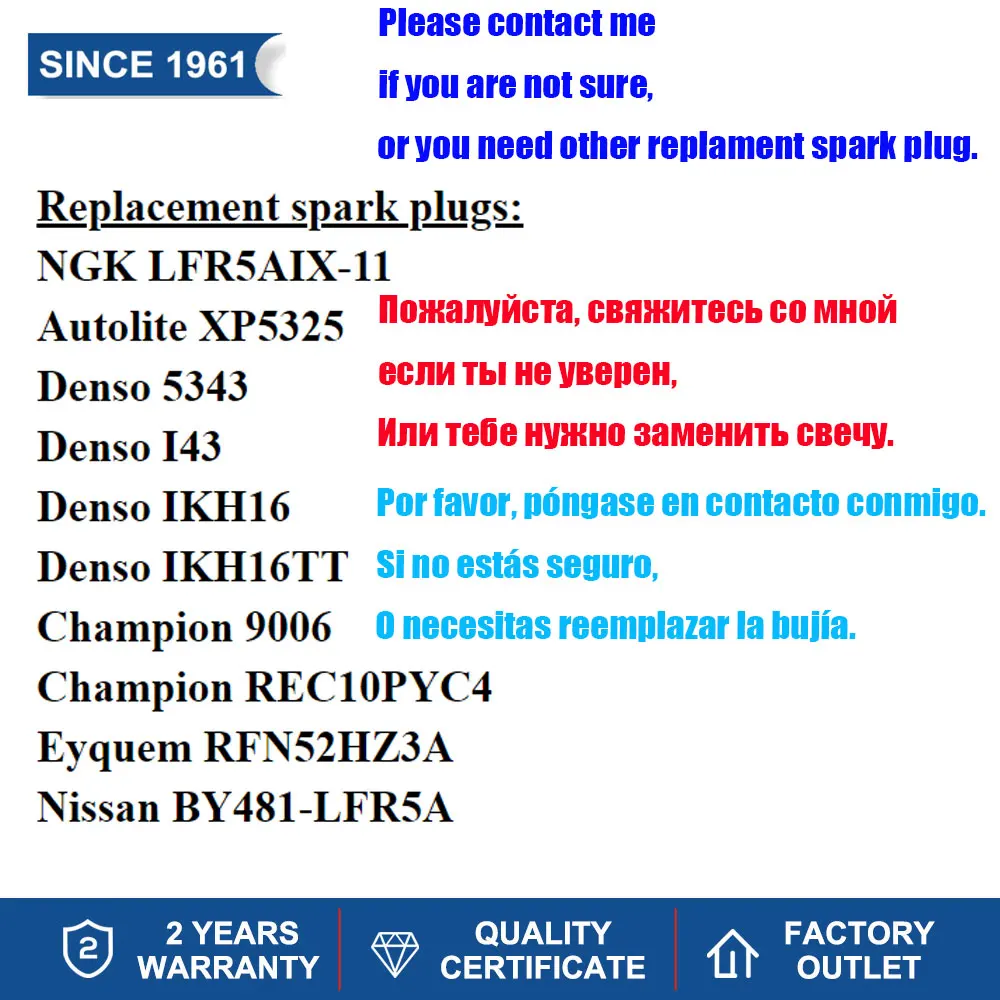 4-6PCS Iridium Spark Plugs Torch KH5RTI-11 Replace for Candle LFR5AIX-11(4469) NISSAN BY481-LFR5A Denso IKH16 HYUNDAI 1884111051