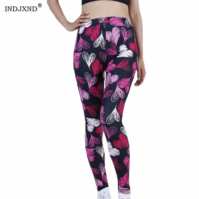 

INDJXND High Waist Push Up Fitness Leggings Sports Women Workout Running Pants Breathable Colorful Love Printed Solid Bottom