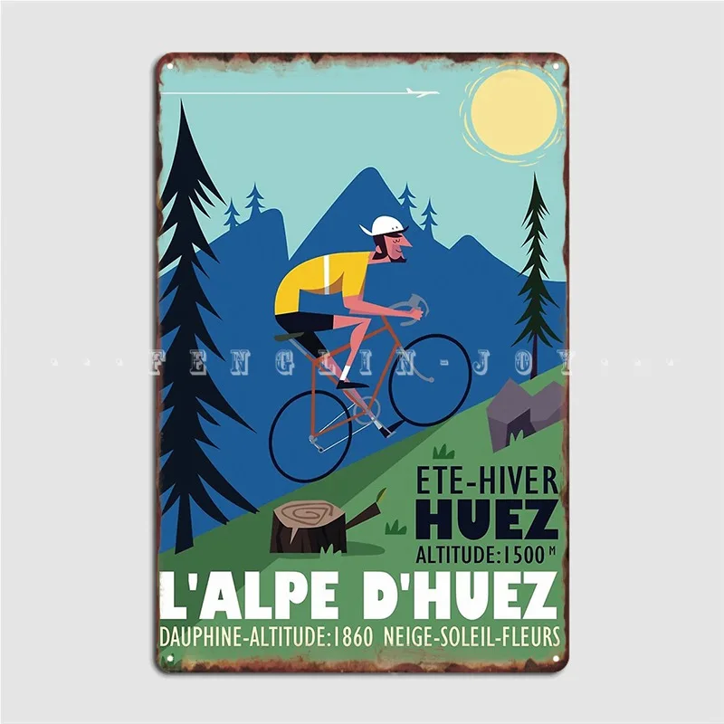 L'alpe D'huez Cyclist Metal Sign Pub Wall Printing Wall Decor Tin Sign Poster