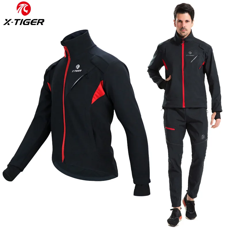 X-Tiger Men'S Fleece Cycling Jacket Waterproof Windbreaker Reflective Cycling Jacket Windproof Sportswear