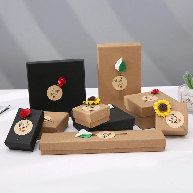 12pcs Cardboard Jewelry Set Box for Ring Necklace Rectangle Tan Black 5X5X3cm 7x9x3cm 9x9x3cm Travel Jewelry Organizer Case