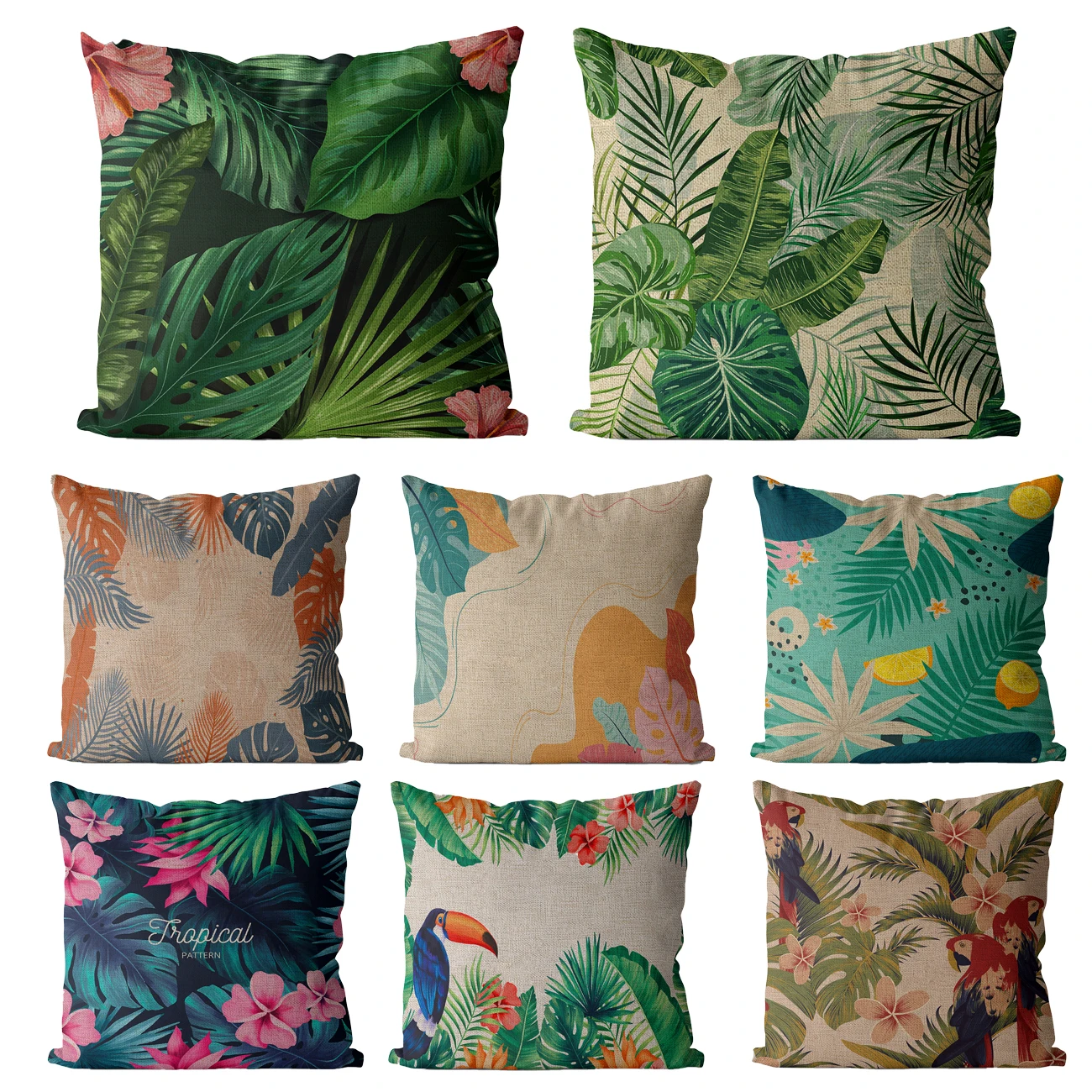 Tropical Green Plant Leaf Parrot Square Pillow Case Sofa Home Decoration Cushion Cover Pillowcase for Living Room 45x45 40x40