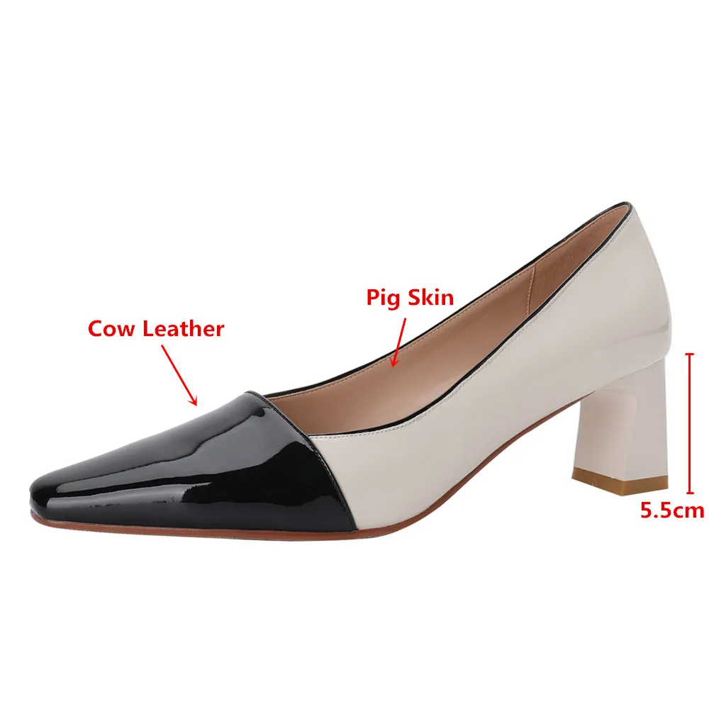 MILI-MIYA Stylish Mixed Color Women Thick High Heels Pumps Small Square Toe Shallow Genuine Leather Dress Wedding Single Shoes