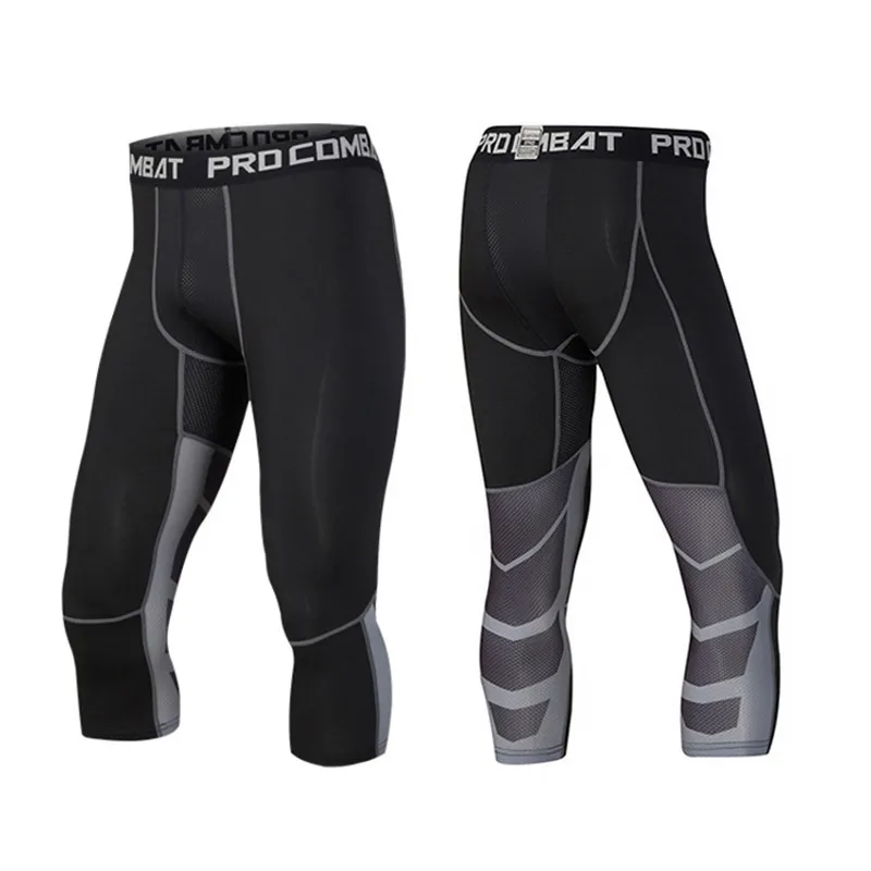 Men Running Full Tights GYM Boy Pants Male Men\'s Basketball Football Exercise Fitness Capri Long Johns 3/4 Legging For Sport 05