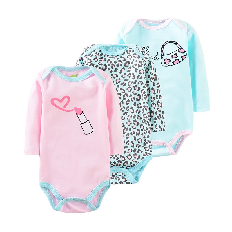 Baby Girl Fall Jumpsuit Long Sleeve 3Pcs Pure Cotton Newborn Bodysuits Round Collar Toddler Boy Clothes Set Infant Cute Costume