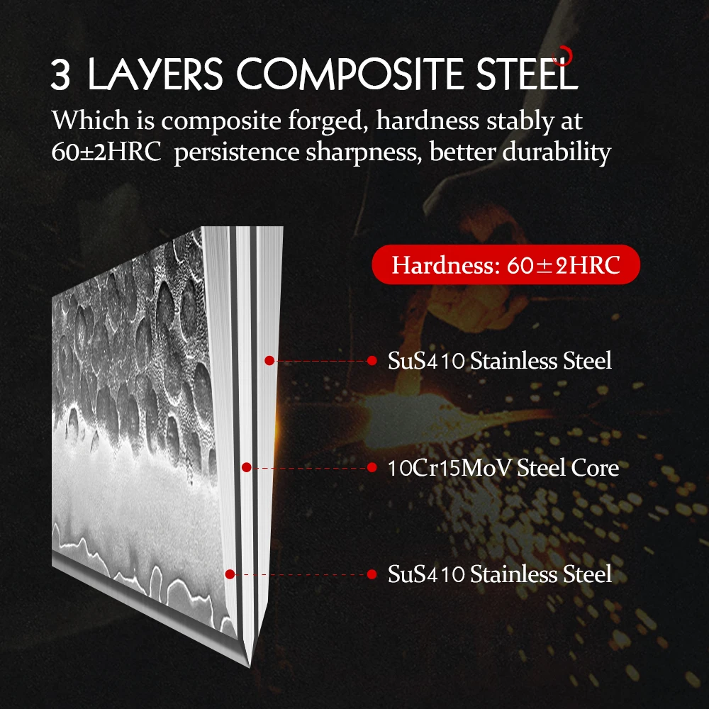 HEZHEN 8.3 Inches Chef Knife Three-layer Composite Steel Stainless Steel High Quality Cook Knife Kitchen Knives Razor Sharp