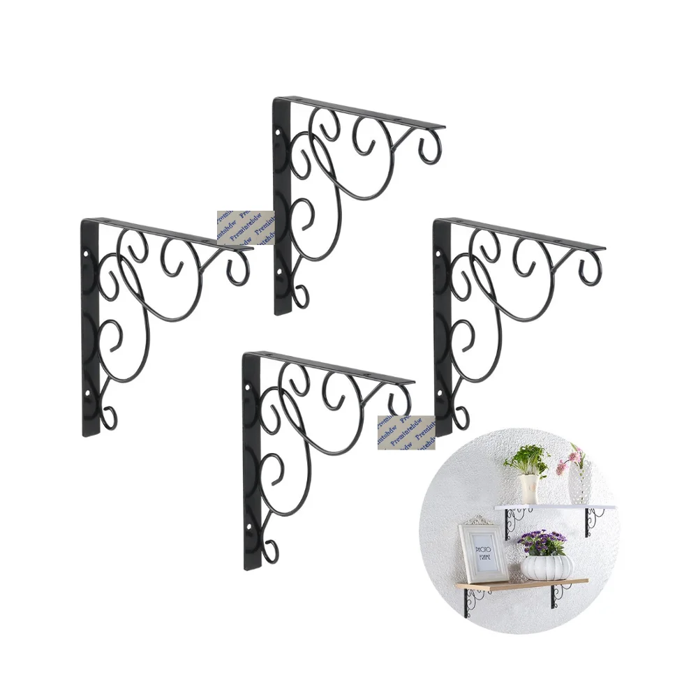 

4Pcs/Lot Black Floating Shelf Brackets Wall Mounted Hanging Vine Design Rustic Rural