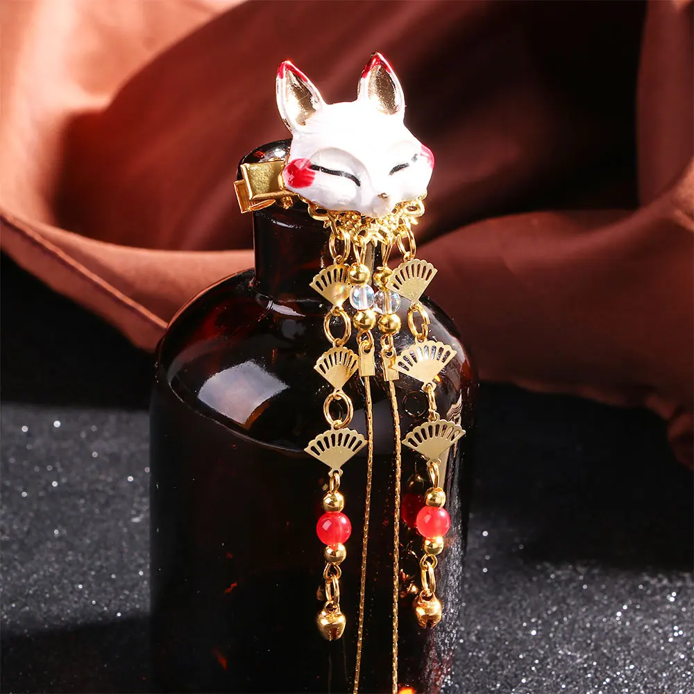 Fox Rabbit Hairpin Tassels Hair Clip Cosplay Kimono Hanfu Handwork Hair Accessories Cute Girl Floral Hair Pins Hair Jewelry