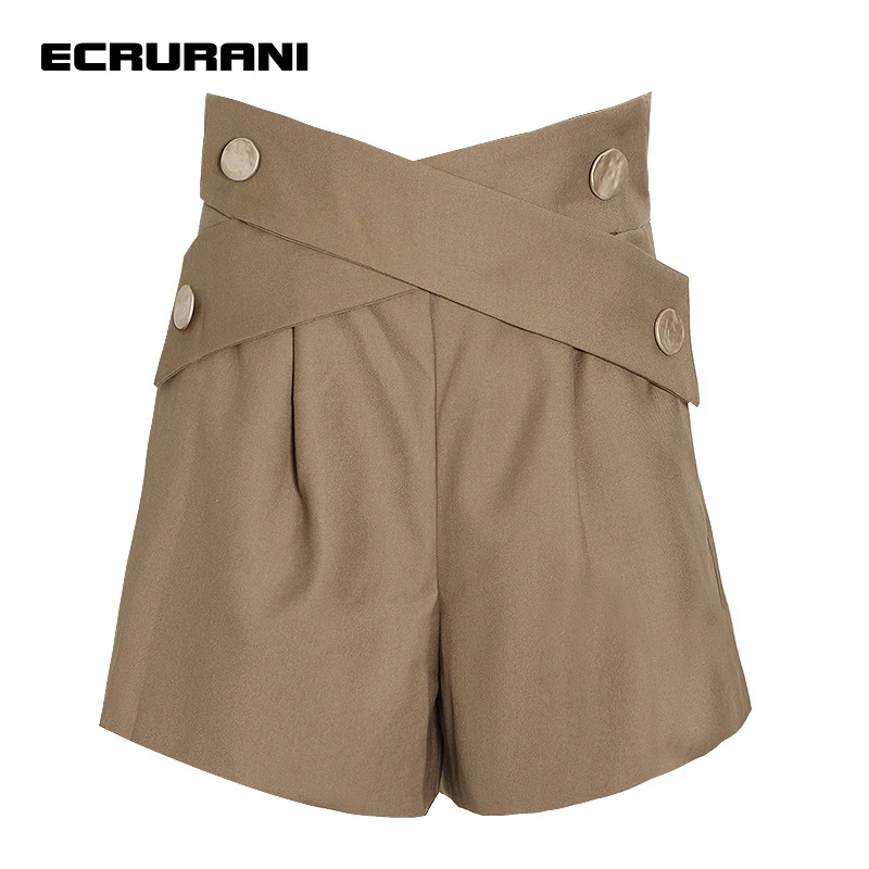 

ECRURANI Black Casual Patchwork Shorts For Women High Waist Asymmetrical Loose Short Pants Female Summer Clothing 2021 New Style