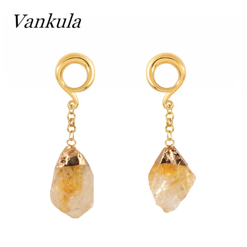Vankula 2PCS Nature Stone Ear Weights Stainless Steel Ear Plug Tunnels Piercing Ear Gauges Expander Piercing  Jewelry Body