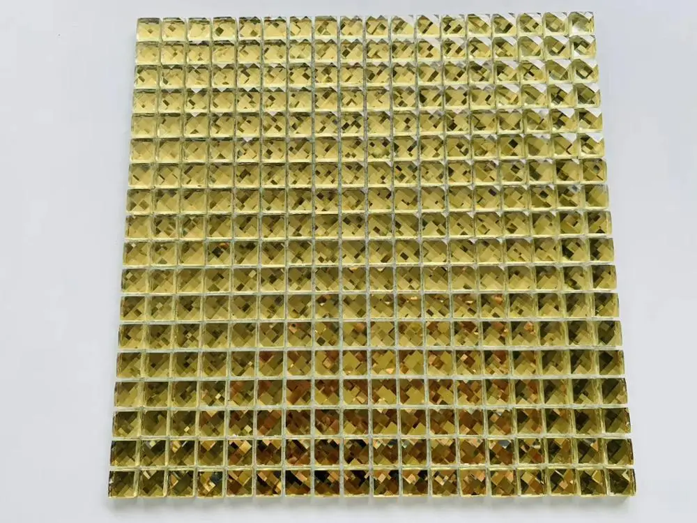 20mm13 beveled Glossy Gold Diamond Mirror Glass Mosaic Tile,  DIY Showroom Display Cabinet  Shop Board Wall Sticker, Mesh Backin