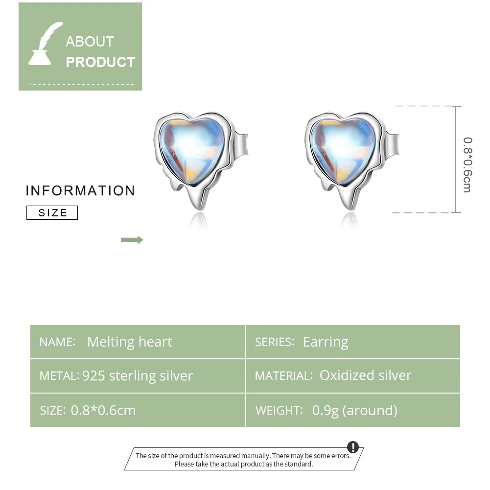 bamoer Authentic 925 Sterling Silver Melting Heart-Shaped Moonstone Stud Earrings for Women Silver Earrings Jewelry Party Gift image 5