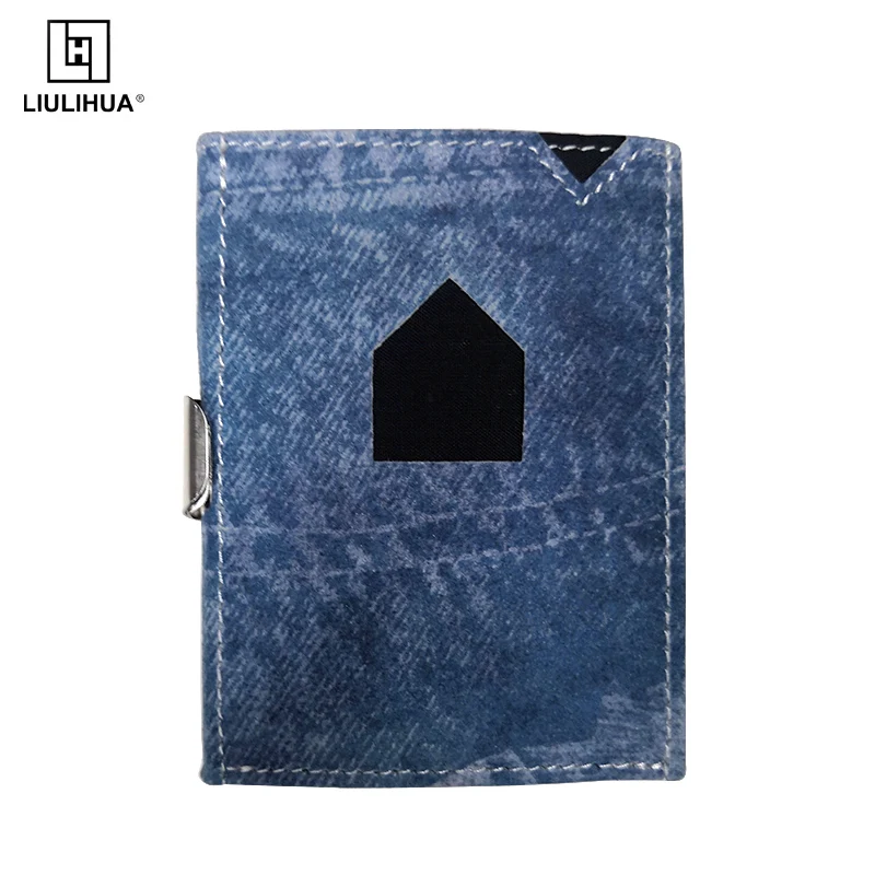 LIULIHUA Denim leather wallet women's 7 card slot card holder short tri-fold wallet