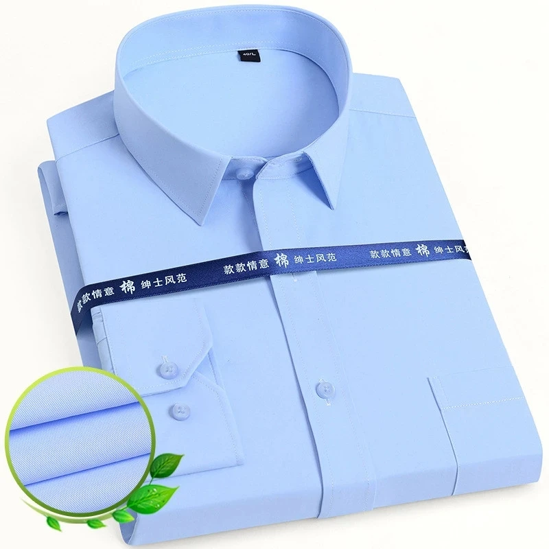 Plus tamanho s a 8xl clássico sólido básico camisas de vestido para homem remendo bolso formal negócio padrão-ajuste escritório social camisa