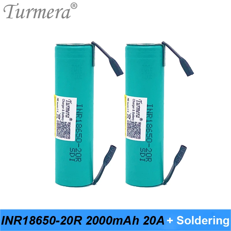 Turmera 18650 2000mAh bateria INR18650-20RM 3.6V 20A nikiel lutowniczy do narzędzia śrubokręt Shrika i odkurzacz użycie baterii