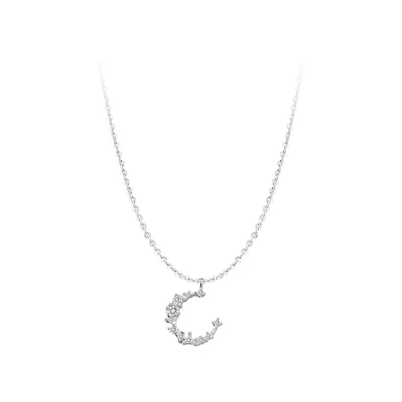 PONYKISS Trendy 925 Sterling Silver Crescent Moon Zircon Chain Chokers Necklace for Women Lovely Fine Jewelry Accessories