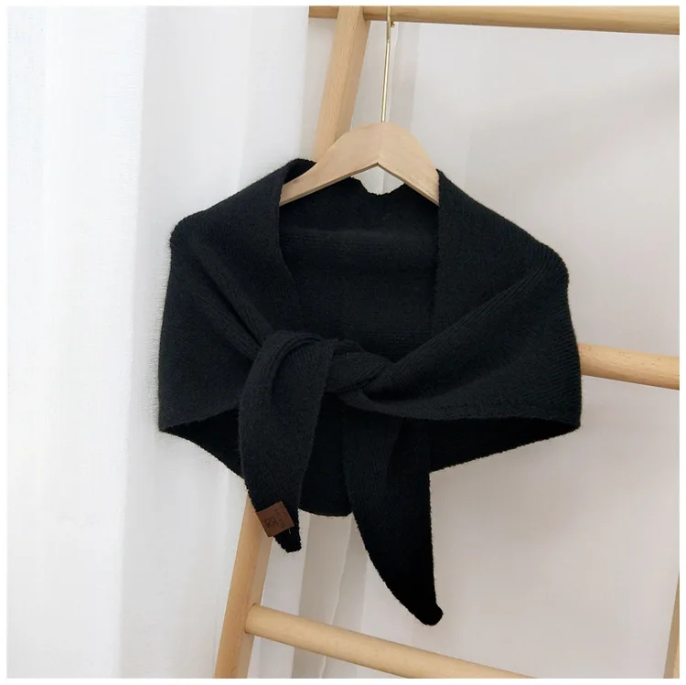 Women\'s Wool Knitted Triangle Scarf solid warm Double-Sided wear Shawl wrap  Autumn Winter Korean