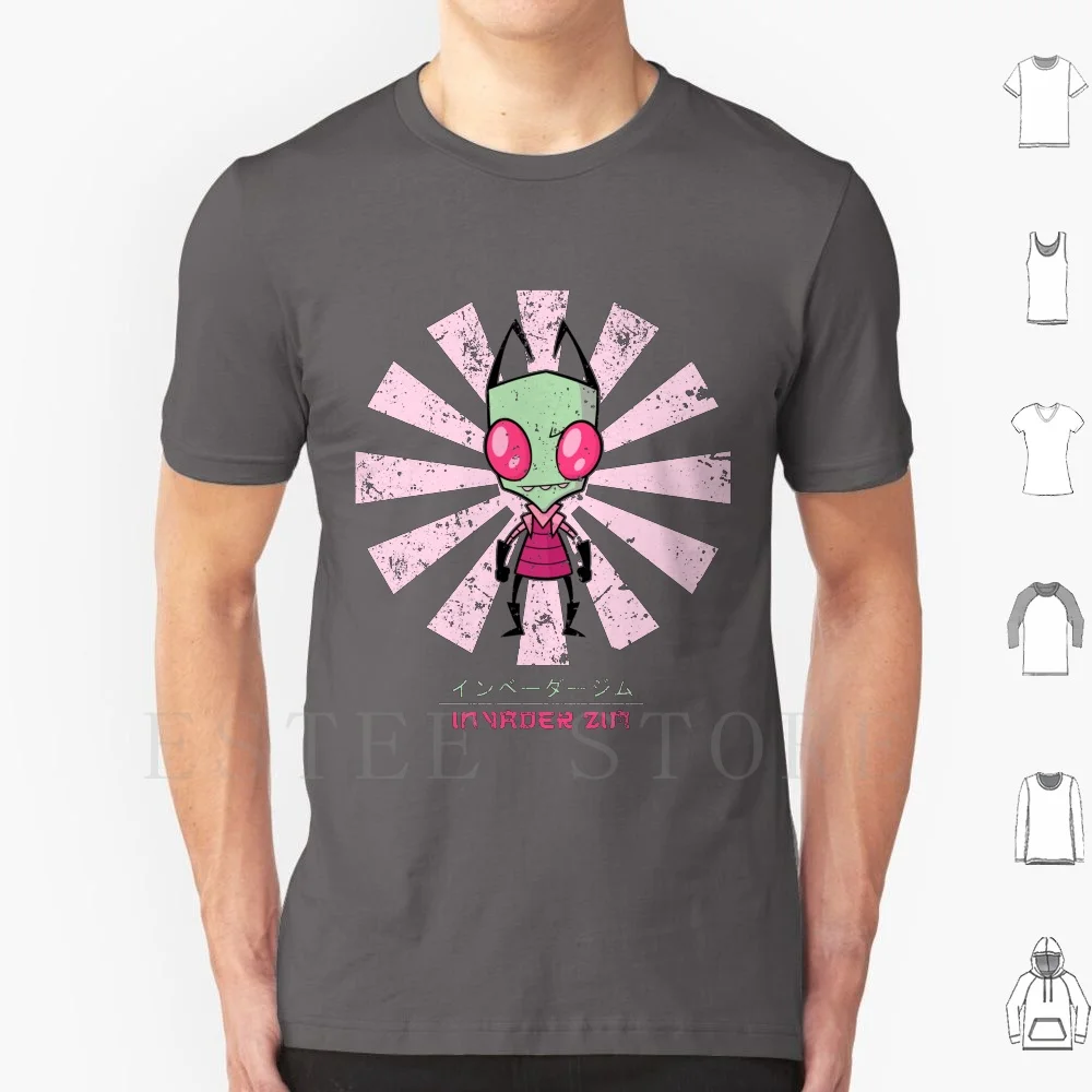 Invader zim retro japonês t camisa masculina algodão 6xl invader zim gir di irk robô gaz dos desenhos animados mais alto professor vermelho membrana sra
