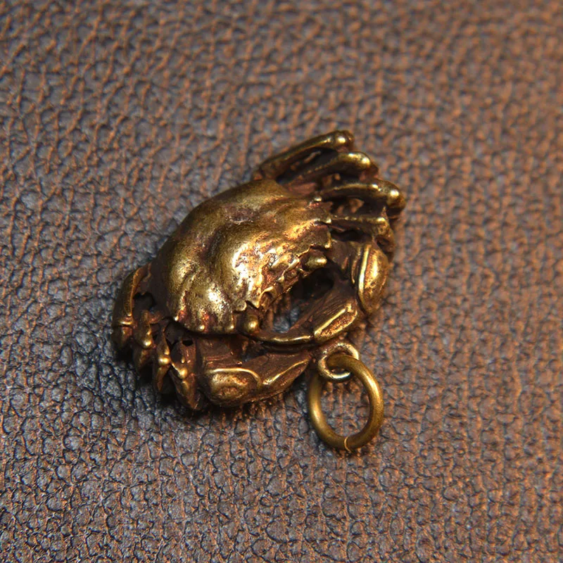 Solid Brass MINI Crab Keychain Pendant Copper Handmade Antique Animal Miniature Figurines Key Chain Keyring Hanging Jewelry