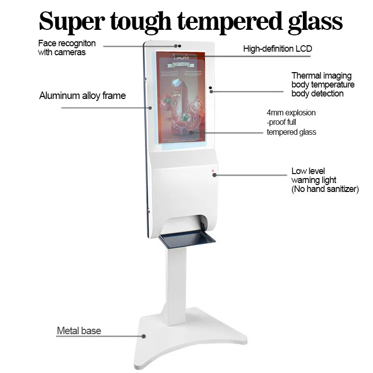 

Lcd Display Digital Signage with Automatic Thermal Camera measuring Hand Sanitizer Dispenser Kiosk