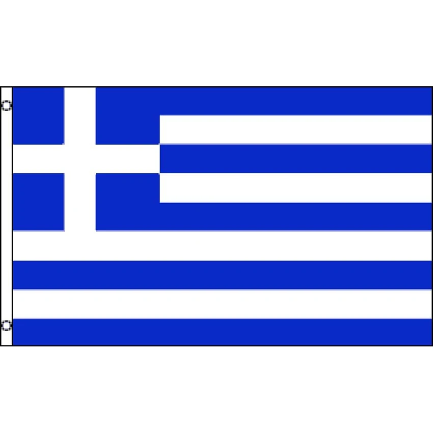 Greece National Flag 3X5FT Against Blue Sky With White Clouds The Albanian Flag Is A Red Flag With A Silhouetted