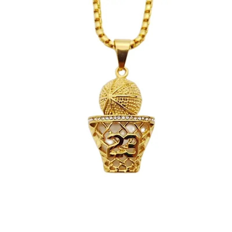 Bling Bling number 23 basketball net pendant necklace mens hip hop fashion sports rapper basketball necklace rock jewelry